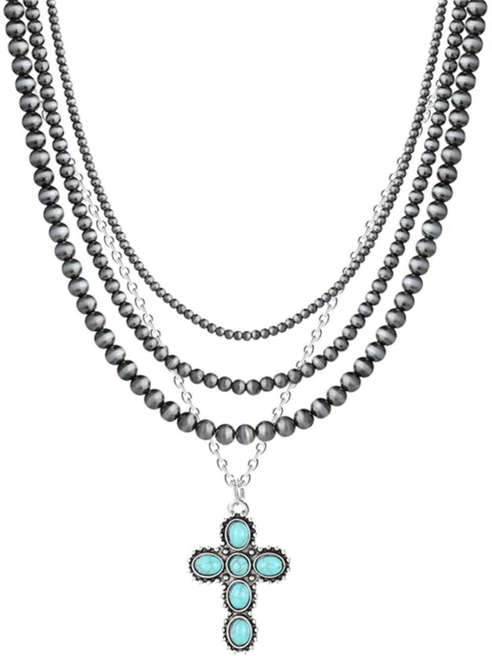 Navajo Pearl Layered Necklace with Western Turquoise Necklace Boho Vintage Choke